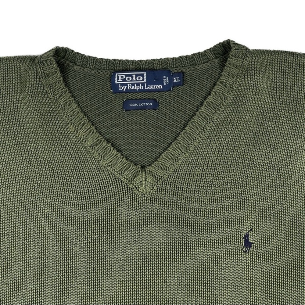 Polo by Ralph Lauren Vintage Sweater Vest V-Neck Olive Navy Horse Logo XL - NWOT - Picture 3 of 6